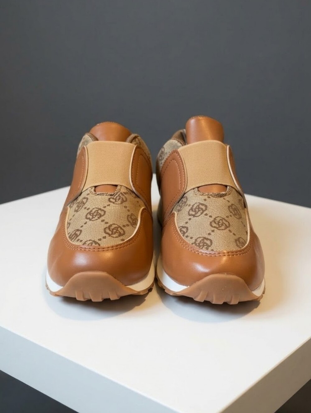 Unbranded Tan/Brown Logo Slip-On Sneakers Size 8.5 Run Small